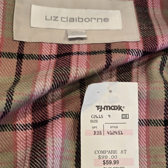 Vintage Liz Claiborne Pink Hooded Coat Jacket Plaid Lining Womens Large NEW - Picture 10 of 16